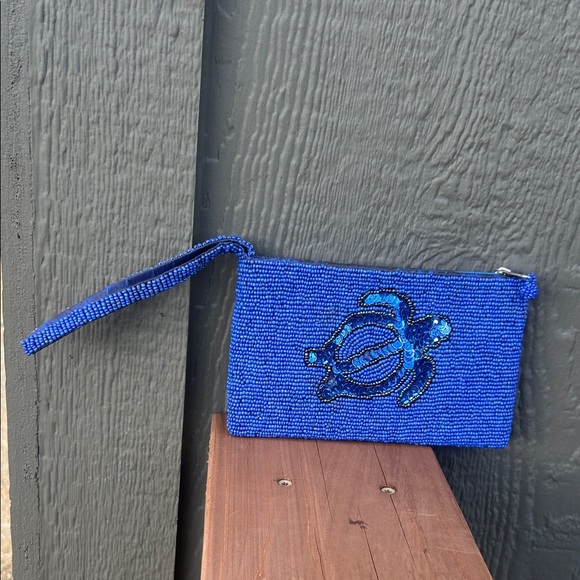 Handbags - Beaded Blue Turtle Wristlet Clutch